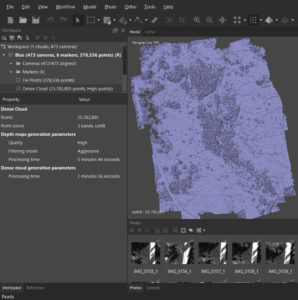 Screen shot of MetaShape showing the resulting 3D dense point cloud made up of about 25 million points