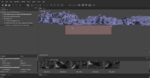 Screen shot from MetaShape showing a manual filtering of points below the surface of the model using a rectangle selection tool