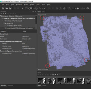 Screen shot of MetaShape showing the adjusted region, rotated and resized