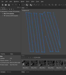 MetaShape screen shot showing photo centers after filtering