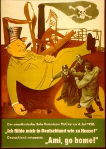 East Germany propaganda poster depicting an American military man negatively.