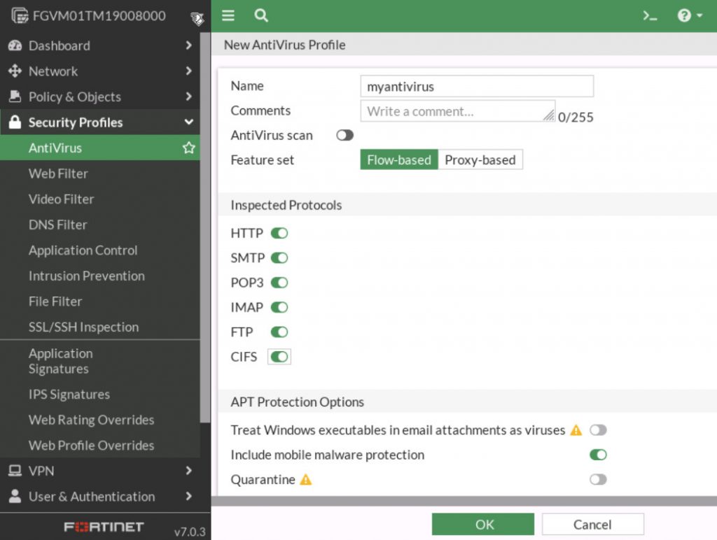 7.2 Security Profile – FortiGate Firewall