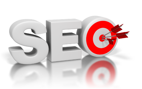 SEO letters with the "O" having a bull's eye target painted on it.