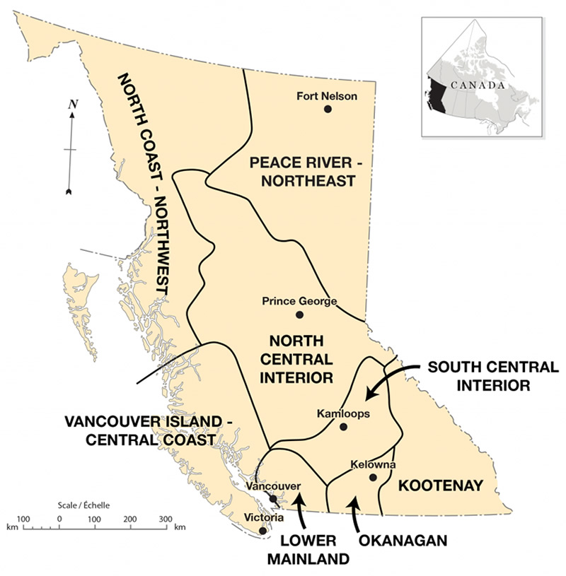 Map of the regions of British Columbia