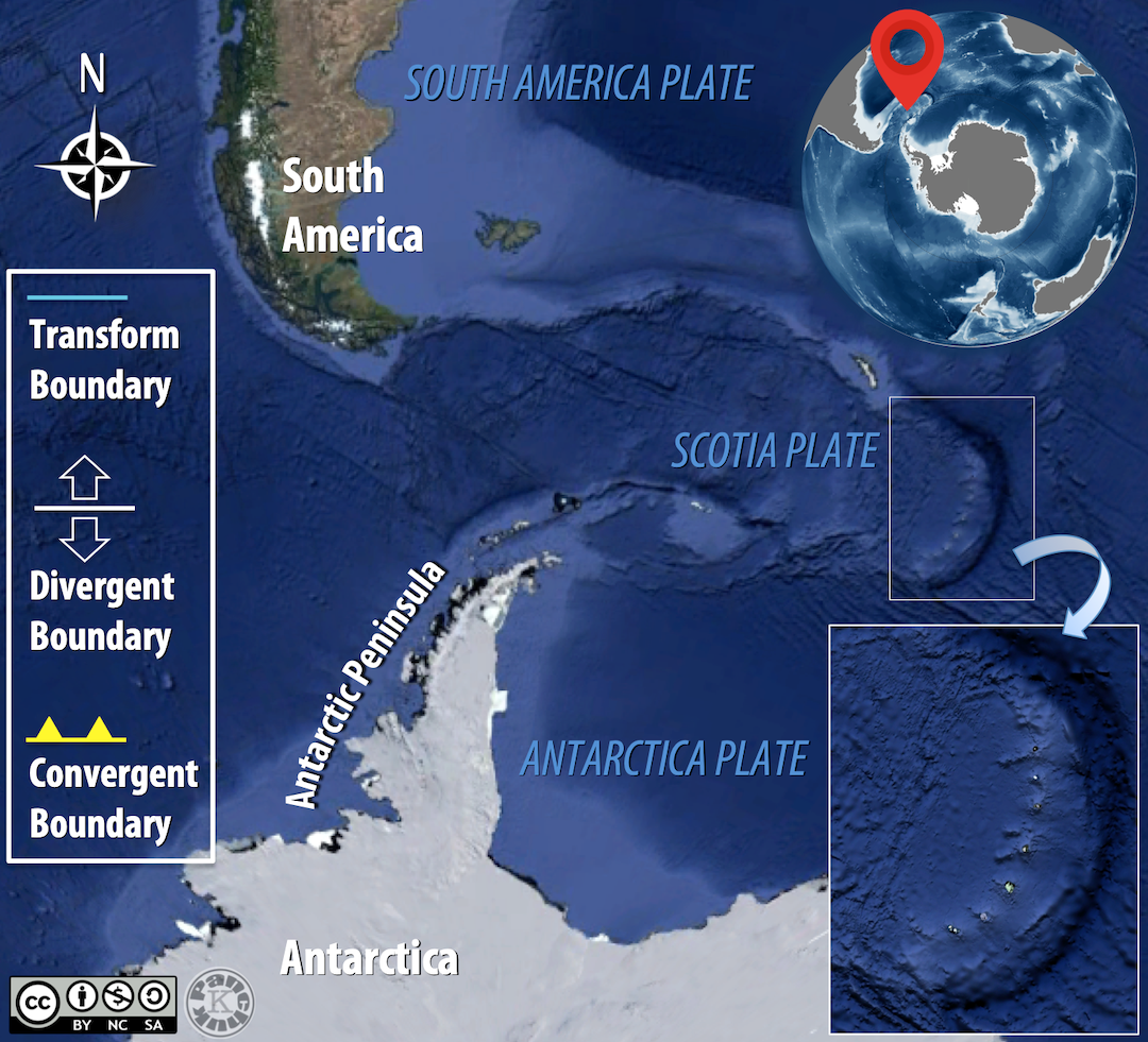 An image of the ocean floor between South America and Antarctica