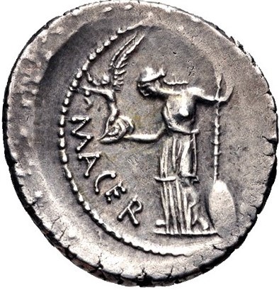 A coin depicting Venus Victrix, a semi-nude figure holding a small statue of winged Nike in one hand