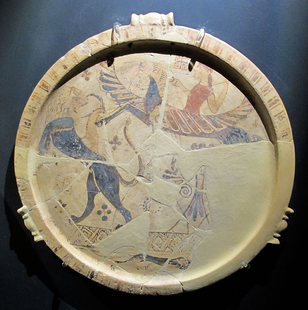 Bellerophon riding Pegasus, next to the chimera.