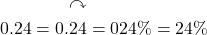 \begin{equation*}\begin{split} &\curvearrowright \\ 0.24=0&.24=\cancel{0}24\%=24\% \end{split}\end{equation*}