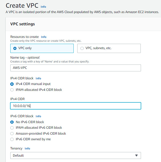 Create a VPC named "AWS-VPC"