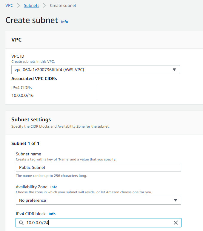 Create a public subnet under AWS-VPC