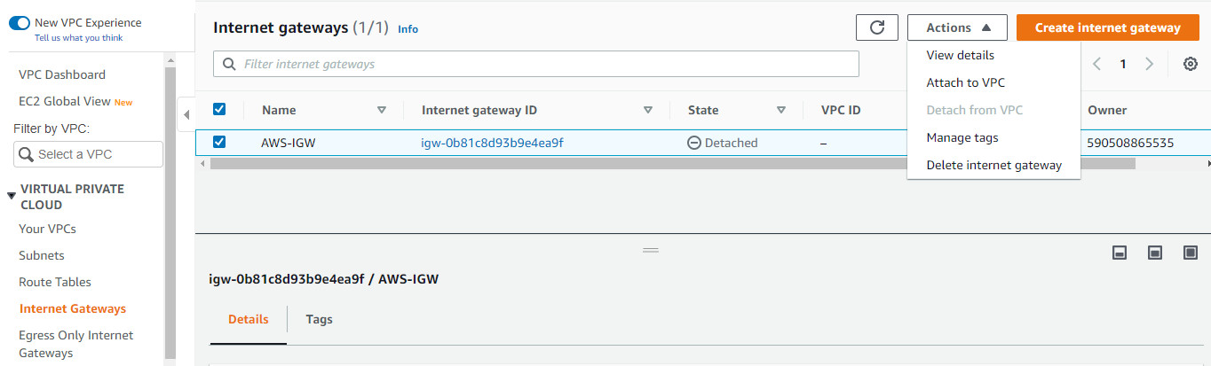 Attach an Internet Gateway to VPC