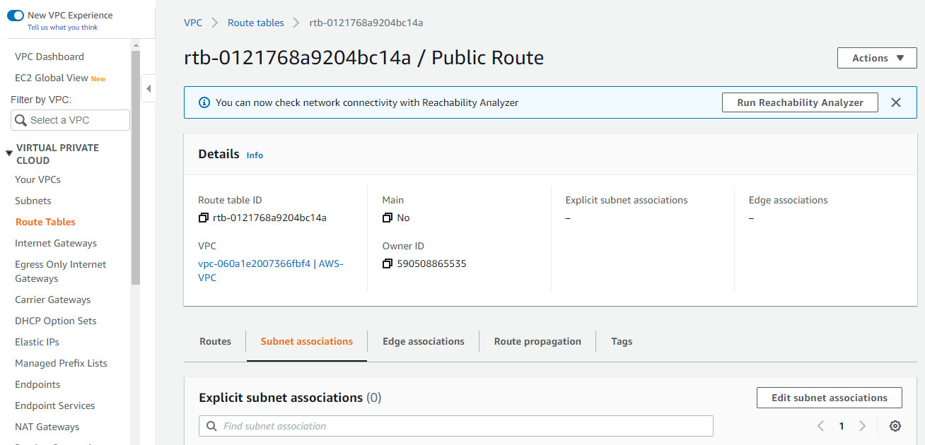 Step5 – Associate Public Subnet to Public Route