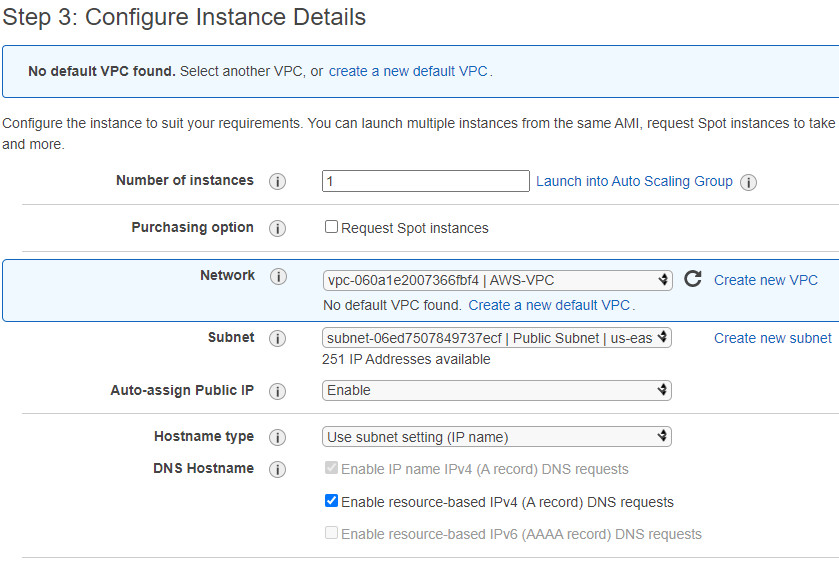 Select “Enable” on Auto-Assign Public IP