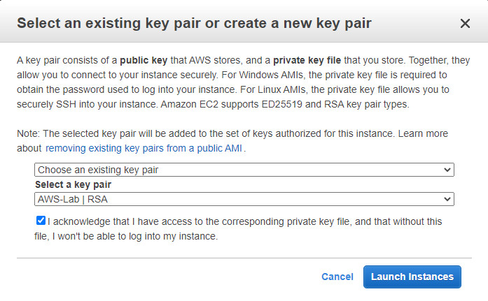 Accept key pair and launch instances