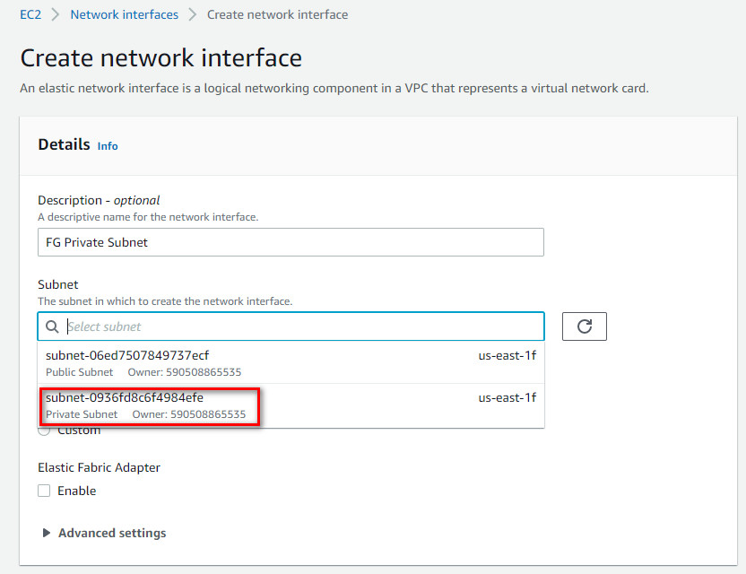 Step1 - Create FG Private Subnet