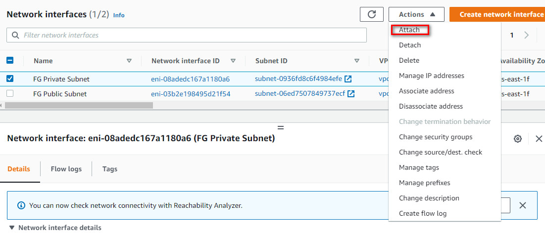 Attach the FG Private Subnet to FG.