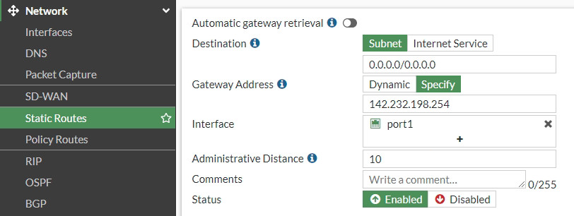 Set a default gateway