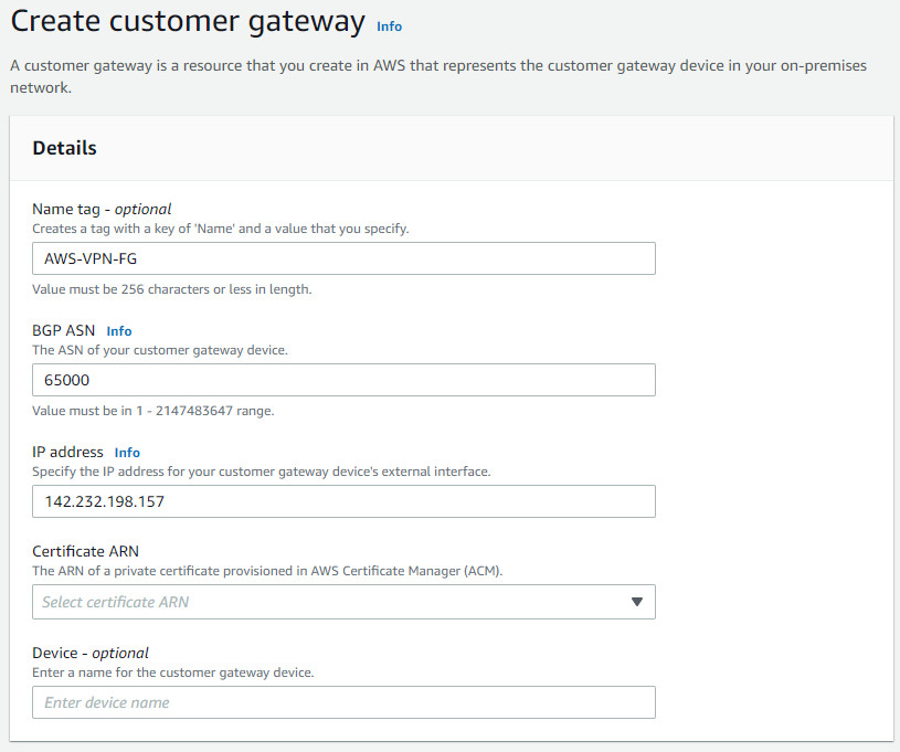 Step2-Create a Customer Gateway