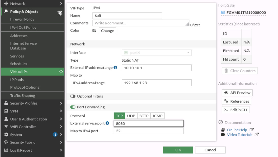 Map External port 8080 to local port 22