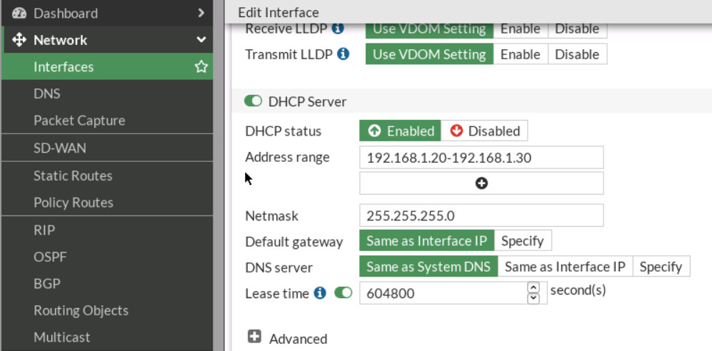 Configure DHCP Server on port3