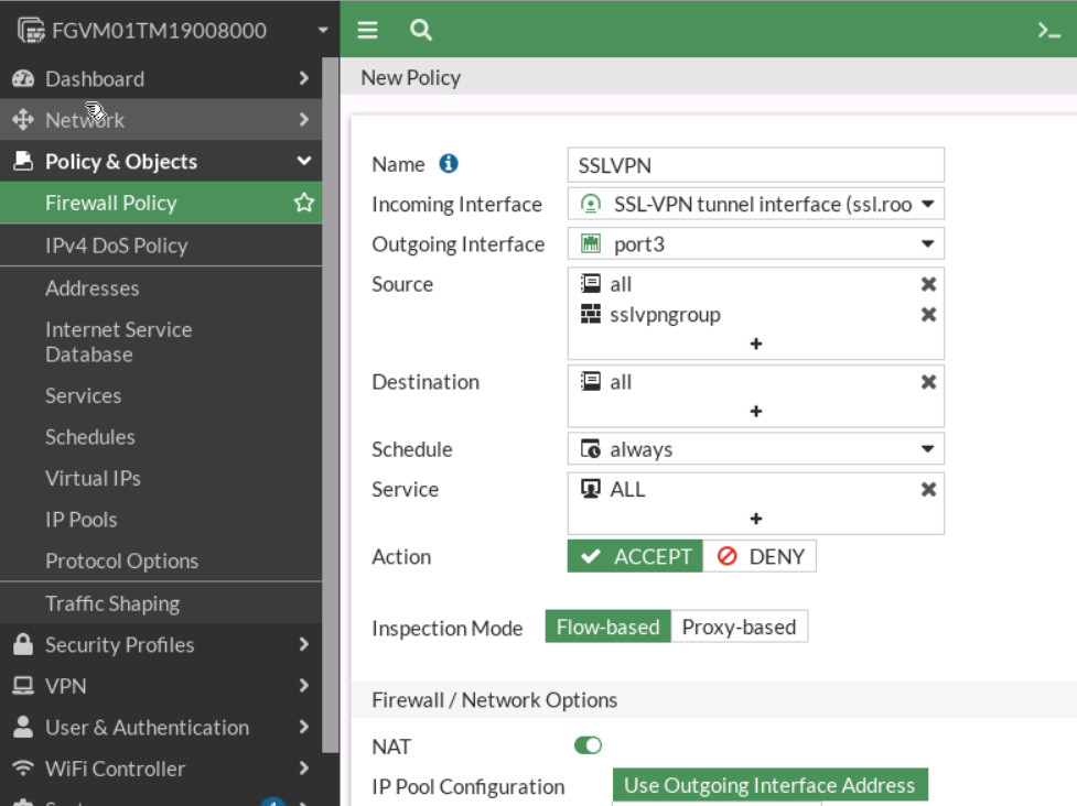 Configure SSL VPN firewall policy