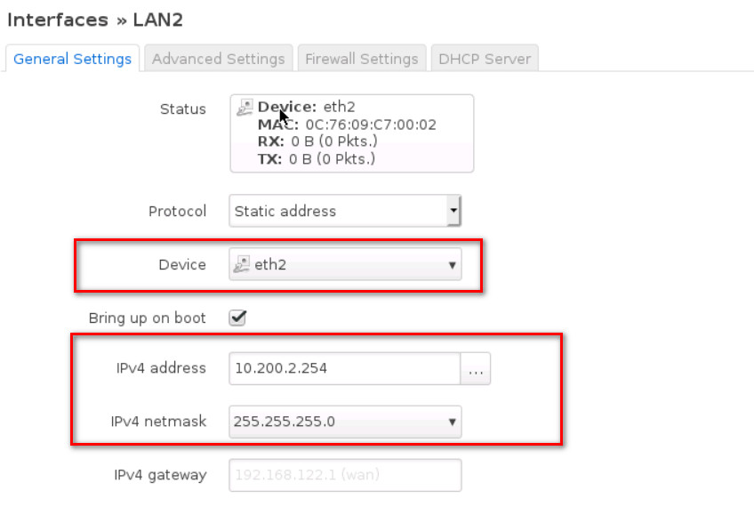 LAN2 IPv4 configuration