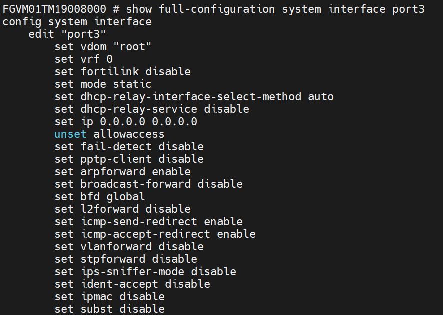 show full-configuration system interface port3