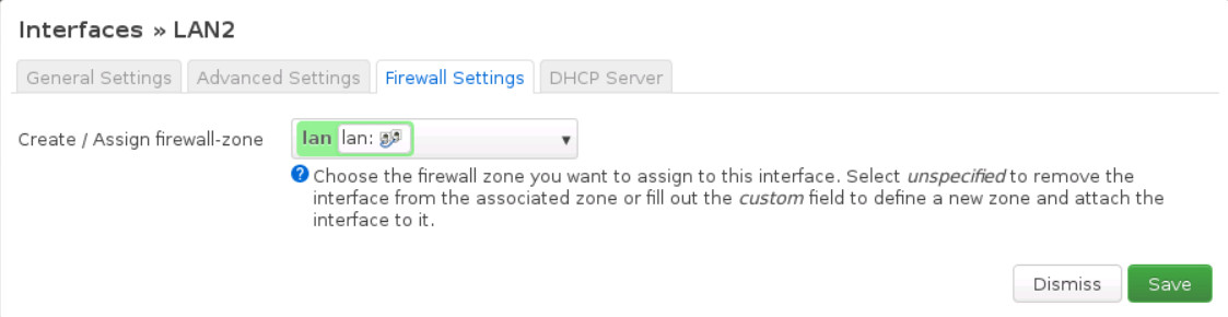 Firewall settings for LAN2