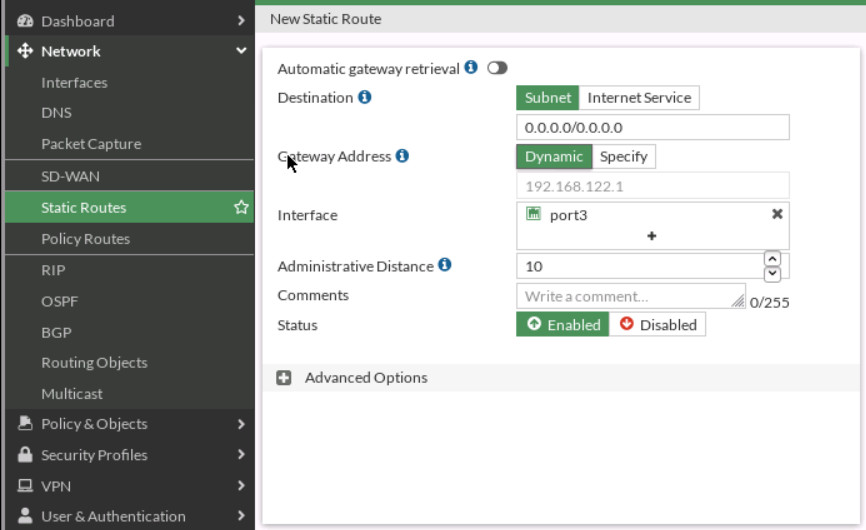 Set static route in the firewall to reach to NAT object