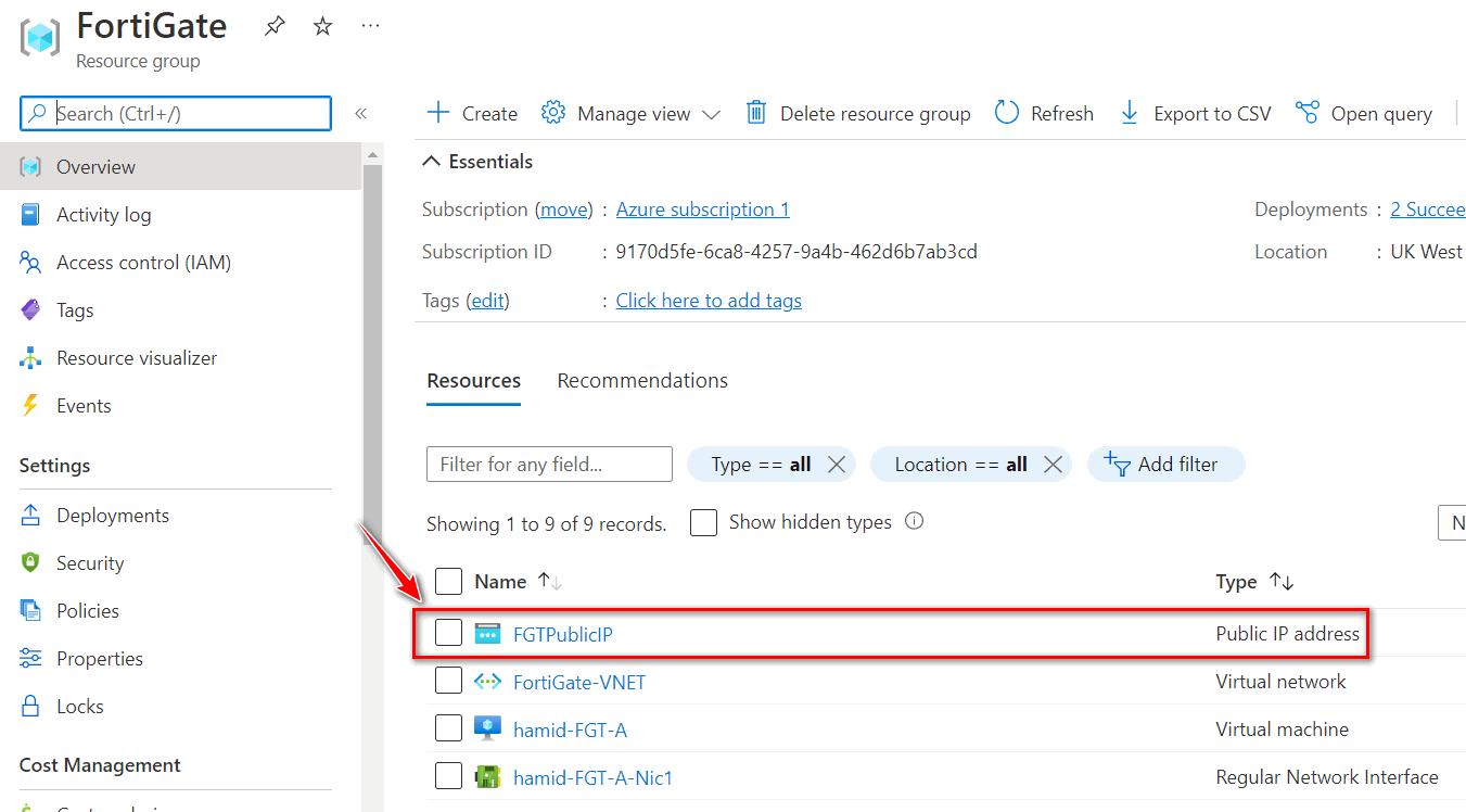 FortiGate Public IP Address