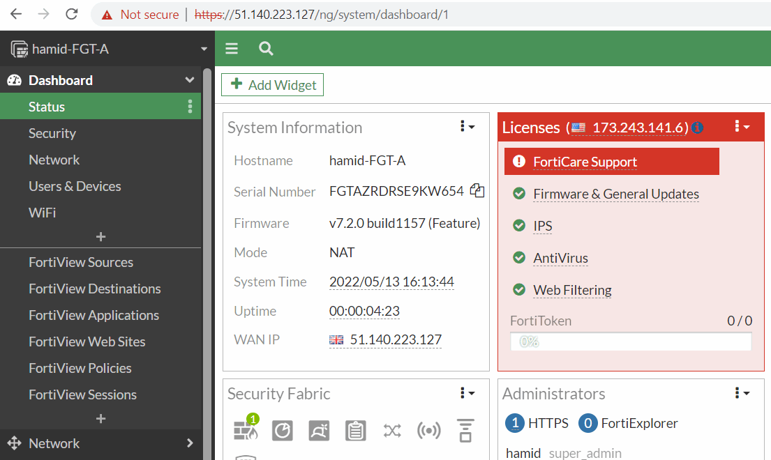 FortiGate dashboard