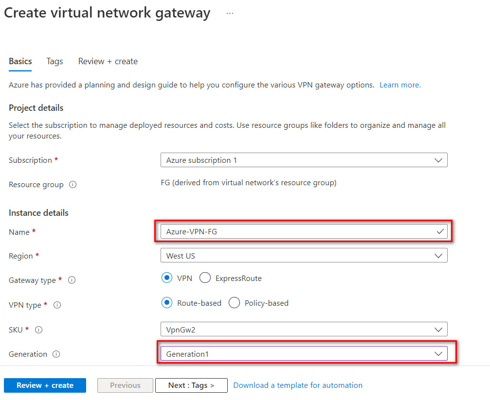 Step 2- create a virtual network gateway