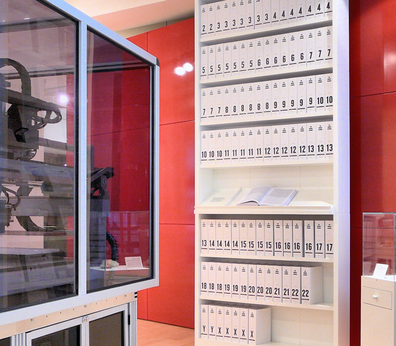 The first printout of the Human Genome presented as a series of books, displayed in the "Medicine Now" room at the Wellcome Collection, London.