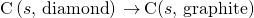 \text{C}\left(s,\phantom{\rule{0.2em}{0ex}}\text{diamond}\right)\phantom{\rule{0.2em}{0ex}}$\rightarrow$\phantom{\rule{0.2em}{0ex}}\text{C}\left(s,\phantom{\rule{0.2em}{0ex}}\text{graphite}\right)