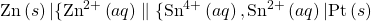 \text{Zn}\left(s\right)\vert\{\text{Zn}}^{2+}\left(aq\right)\parallel\{\text{Sn}}^{4+}\left(aq\right),{\text{Sn}}^{2+}\left(aq\right)\vert\text{Pt}\left(s\right)