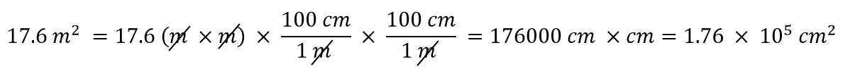 17.6 m^2 = 17.6 (mxm) x (100cm/1m) x (100cm/1m)=176000cm^2
