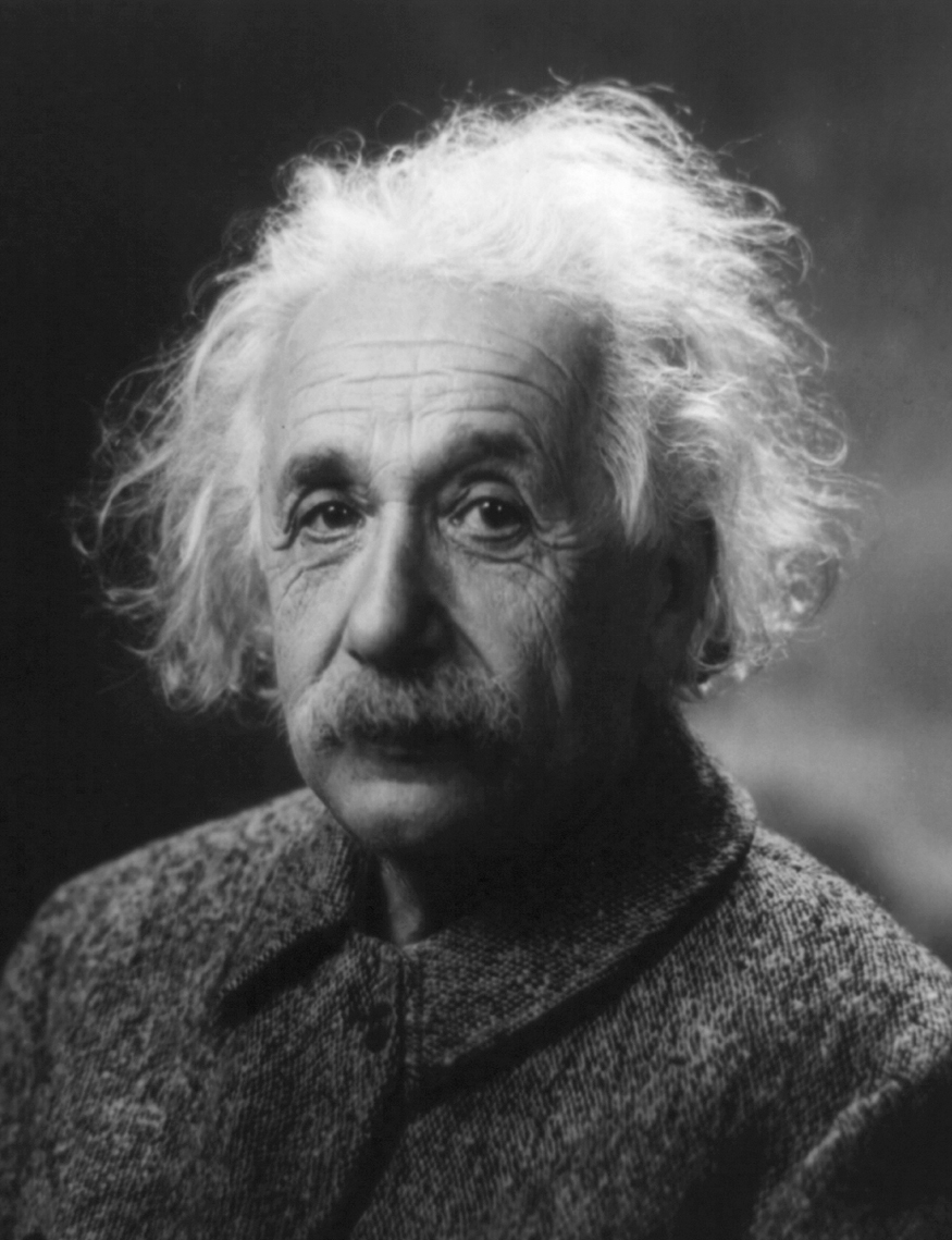 Black and white photograph of Albert Einstein.