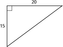 The figure is a right triangle with sides 15 units and 20 units.