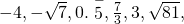 -4,-\sqrt{7},0.\stackrel{-}{5},\frac{7}{3},3,\sqrt{81},