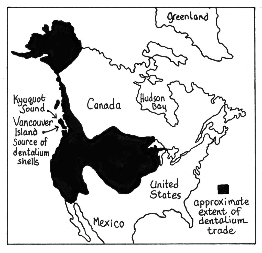 Map depicting extent of dentalium trade