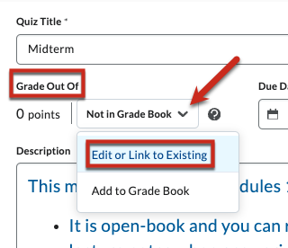 Grade book association option dropdown.