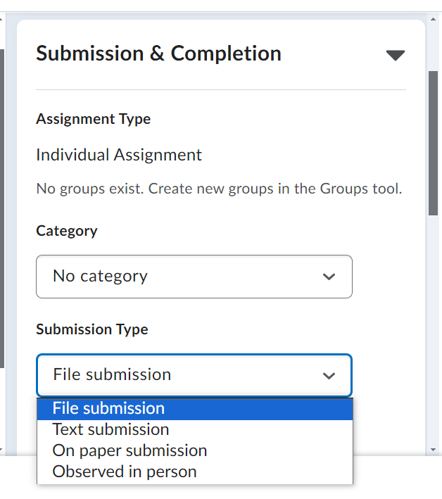 Select submission options on the Submission & Completion menu.