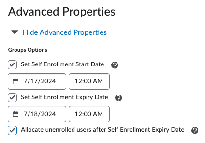 start and end dates for group enrolment