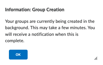 Message indicating that groups are being created in the background.