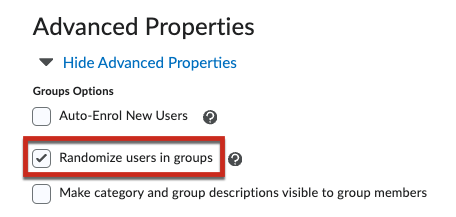 advanced properties for group creation: randomly assign students to groups