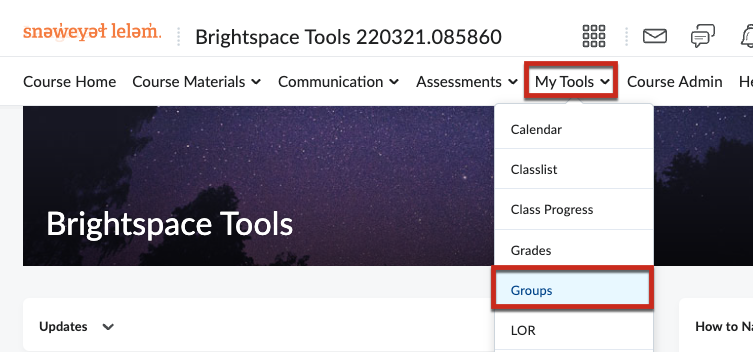 Find groups by selecting "My Tools" on the navigation bar and then selecting "Groups" from the dropdown.