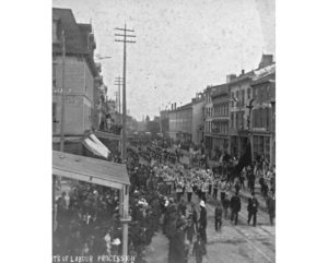 A Knights of Labor procession in Hamilton, ca.1885. (Photographer: W. Farmer. Source: Library and Archives of Canada) http://www.canadianheritage.org/reproductions/20462.htm