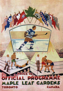Respectable but rough. Entertainments at the newly-erected Maple Leaf Gardens are very masculine but also overseen by fair-minded referees. Note that the NHL banners include 10 teams (not the so-called "Original Six" that survived the Depression and WWII). From the Leafs' first match at MLG in 1931.