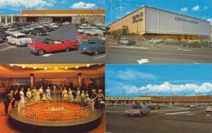 Brentwood in Burnaby was one of Canada's first suburban shopping malls. It is simultaneously a shrine to consumerism and a way of divorcing commerce from the streetscape. (Photo by Rolly Ford, ca. 1961) https://www.flickr.com/photos/45379817@N08/7558383110
