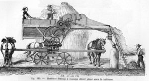Before steam power augmented machines, horses were regularly employed. https://commons.wikimedia.org/wiki/File:Batteuse_1881.jpg